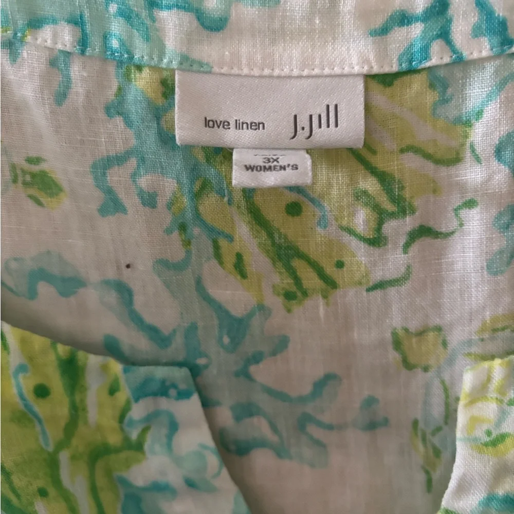 J. Jill Seafoam, Aqua & Lime Linen Tunic 3x - Picture 2 of 6